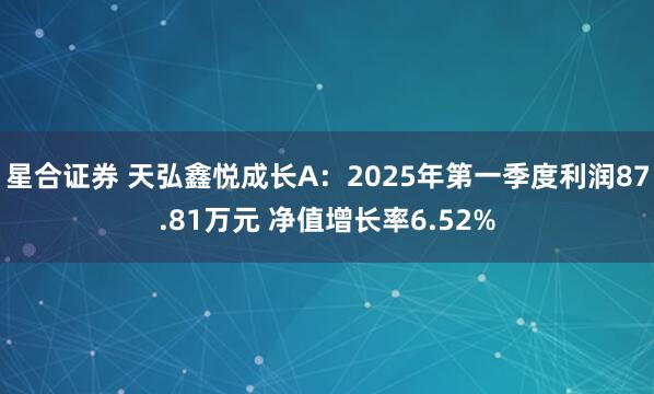 星合证券 天弘鑫悦成长A：2025年第一季度利润87.81万元 净值增长率6.52%